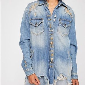 Free People Moonchild Cotton Denim Shirt Jacket
